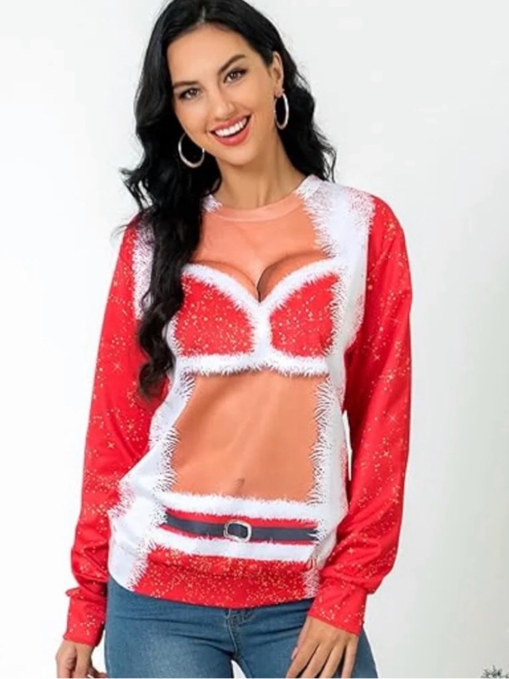 Red Novelty Santa-Inspired Women's Pullover‎ Sweatshirt, XL